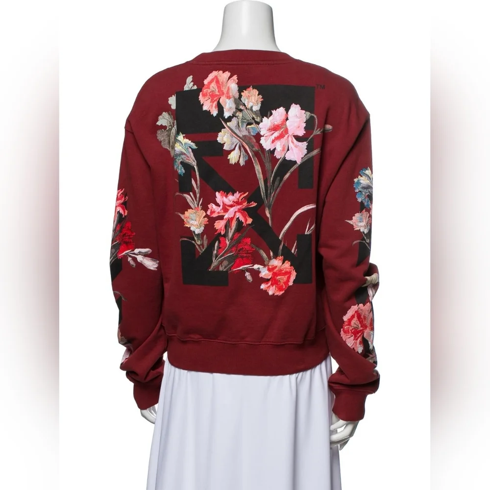 Off-White c/o Virgil Abloh 2019 Crew Neck Sweatshirt Red FLORAL - Picture 7 of 7